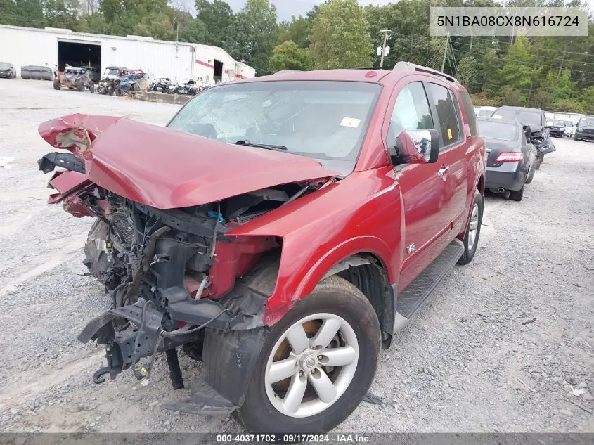 2008 Nissan Armada Se VIN: 5N1BA08CX8N616724 Lot: 40371702