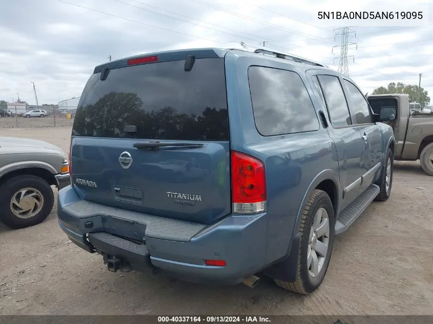 2010 Nissan Armada Se/Titanium/Platinum VIN: 5N1BA0ND5AN619095 Lot: 40337164