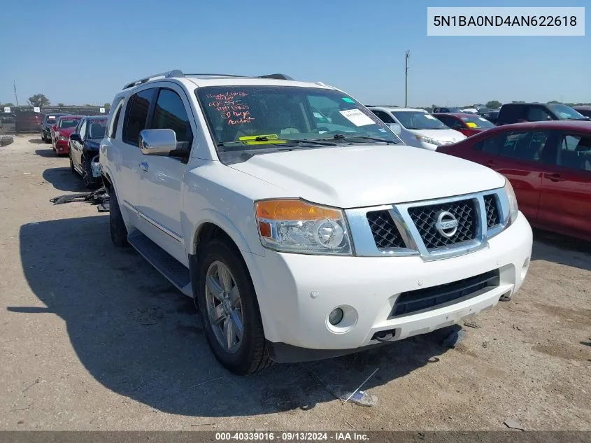 2010 Nissan Armada Se/Titanium/Platinum VIN: 5N1BA0ND4AN622618 Lot: 40339016