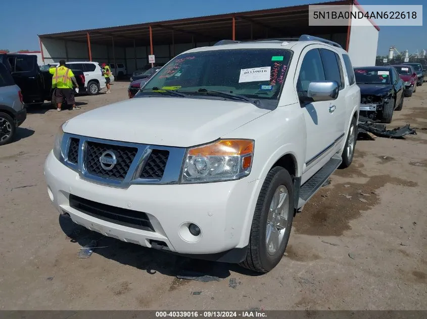 2010 Nissan Armada Se/Titanium/Platinum VIN: 5N1BA0ND4AN622618 Lot: 40339016