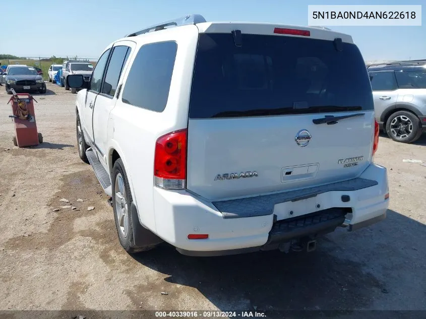 2010 Nissan Armada Se/Titanium/Platinum VIN: 5N1BA0ND4AN622618 Lot: 40339016