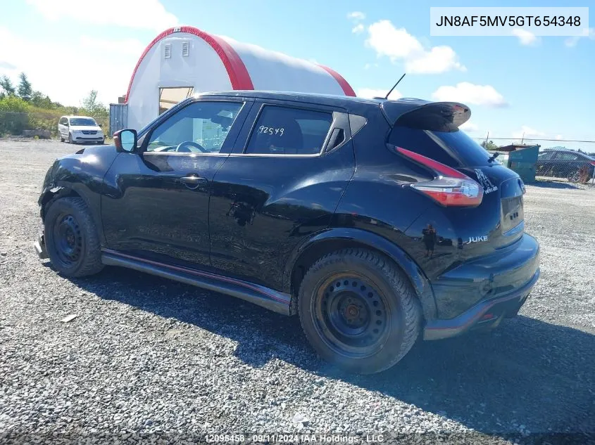 2016 Nissan Juke VIN: JN8AF5MV5GT654348 Lot: 12095458