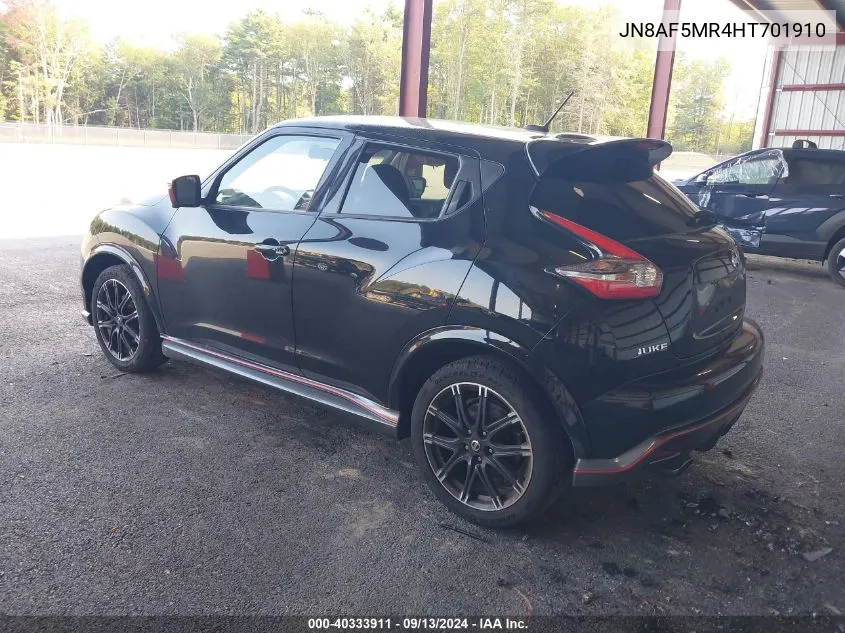 2017 Nissan Juke S/Sv/Sl/Nismo VIN: JN8AF5MR4HT701910 Lot: 40333911