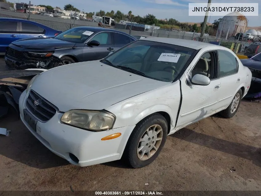 2000 Nissan Maxima Gle/Gxe/Se VIN: JN1CA31D4YT738233 Lot: 40383661