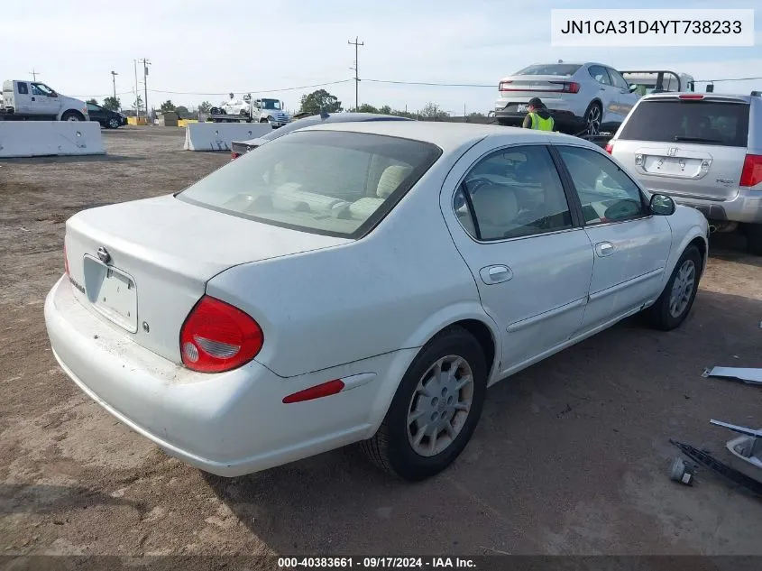 2000 Nissan Maxima Gle/Gxe/Se VIN: JN1CA31D4YT738233 Lot: 40383661