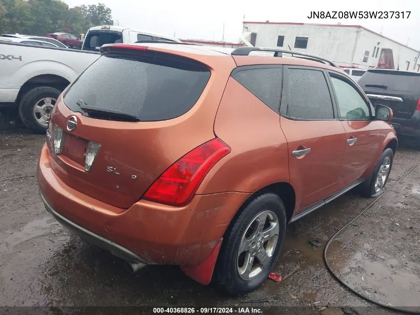 2003 Nissan Murano Sl VIN: JN8AZ08W53W237317 Lot: 40368826