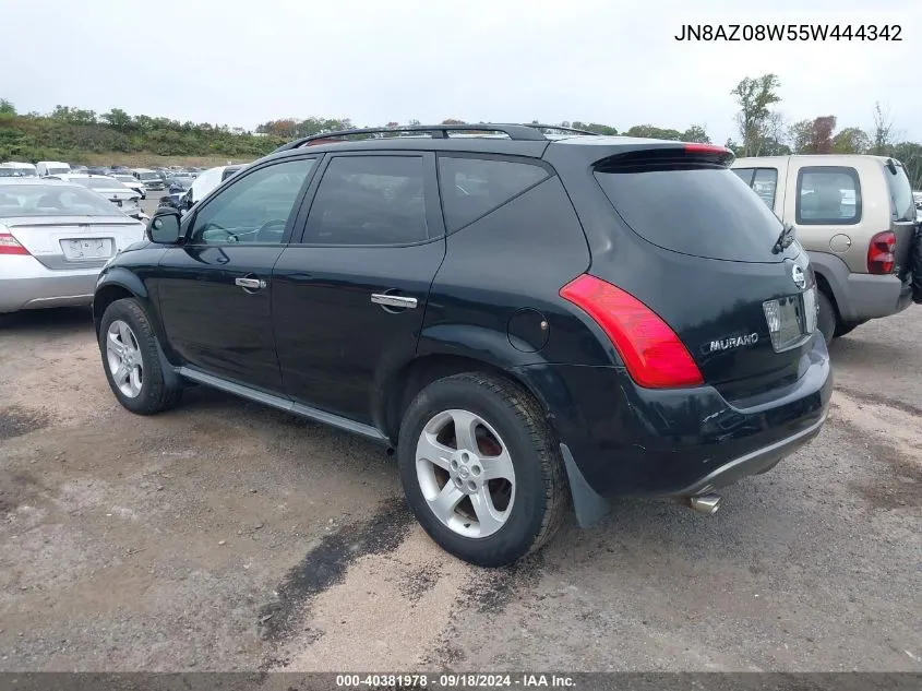 2005 Nissan Murano Sl VIN: JN8AZ08W55W444342 Lot: 40381978