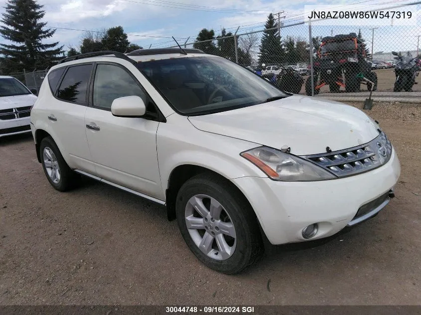 2006 Nissan Murano Sl/Se/S VIN: JN8AZ08W86W547319 Lot: 30044748