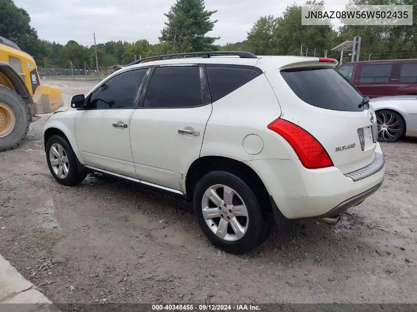 2006 Nissan Murano Sl VIN: JN8AZ08W56W502435 Lot: 40348455