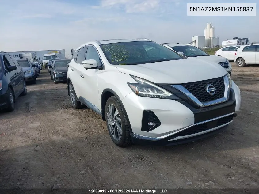 5N1AZ2MS1KN155837 2019 Nissan Murano S/Sl/Sv/Platinum