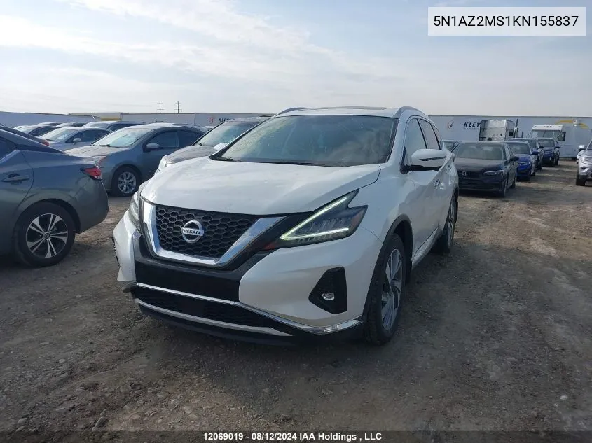 5N1AZ2MS1KN155837 2019 Nissan Murano S/Sl/Sv/Platinum