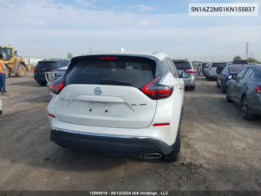 2019 Nissan Murano S/Sl/Sv/Platinum VIN: 5N1AZ2MS1KN155837 Lot: 12069019