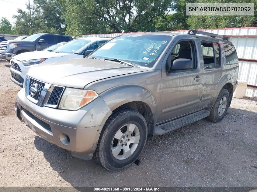 2005 Nissan Pathfinder Xe VIN: 5N1AR18W85C702092 Lot: 40291360