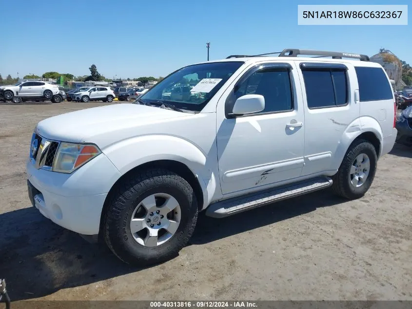 2006 Nissan Pathfinder Se VIN: 5N1AR18W86C632367 Lot: 40313816