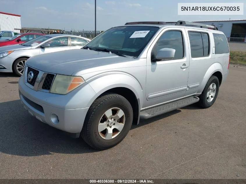 2006 Nissan Pathfinder Se VIN: 5N1AR18UX6C670035 Lot: 40336380