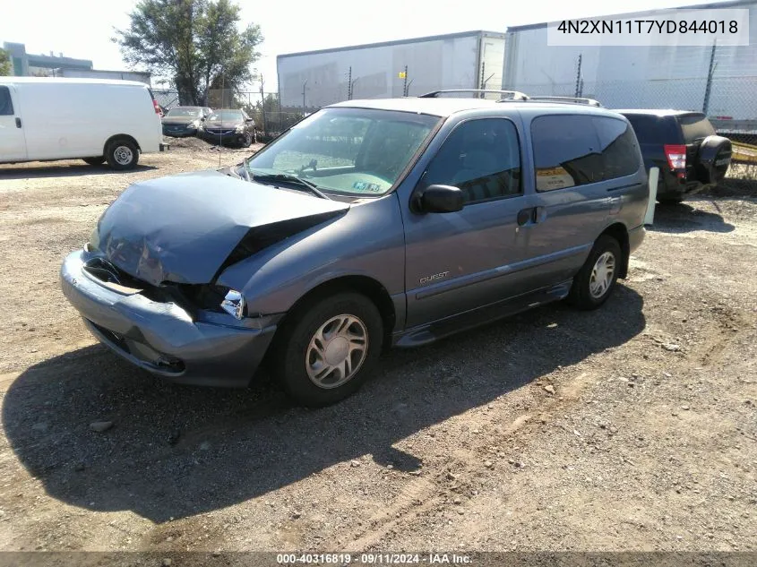 2000 Nissan Quest Gle/Gxe/Se-Cloth/Se-Leather VIN: 4N2XN11T7YD844018 Lot: 40316819