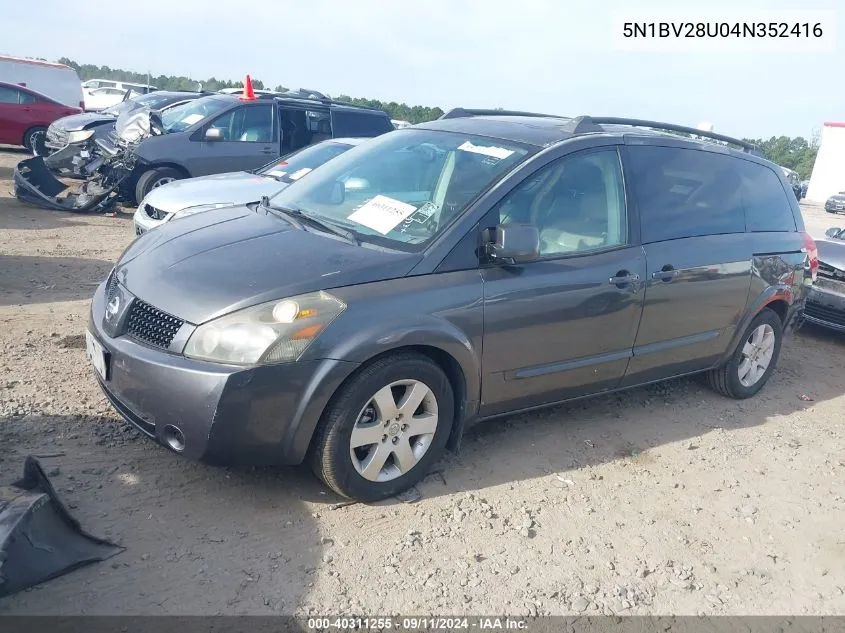 2004 Nissan Quest S/Se/Sl VIN: 5N1BV28U04N352416 Lot: 40311255