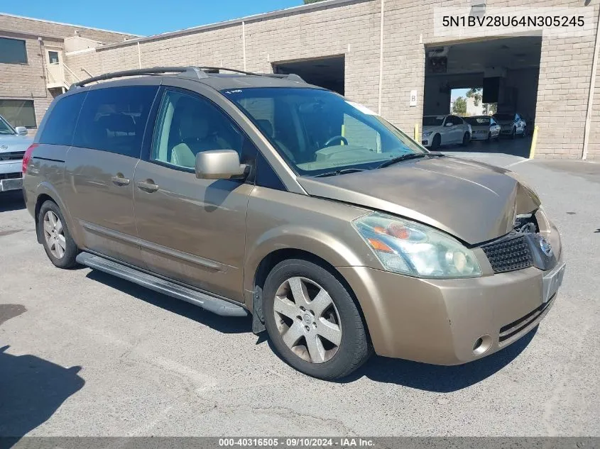 2004 Nissan Quest 3.5 Se VIN: 5N1BV28U64N305245 Lot: 40316505