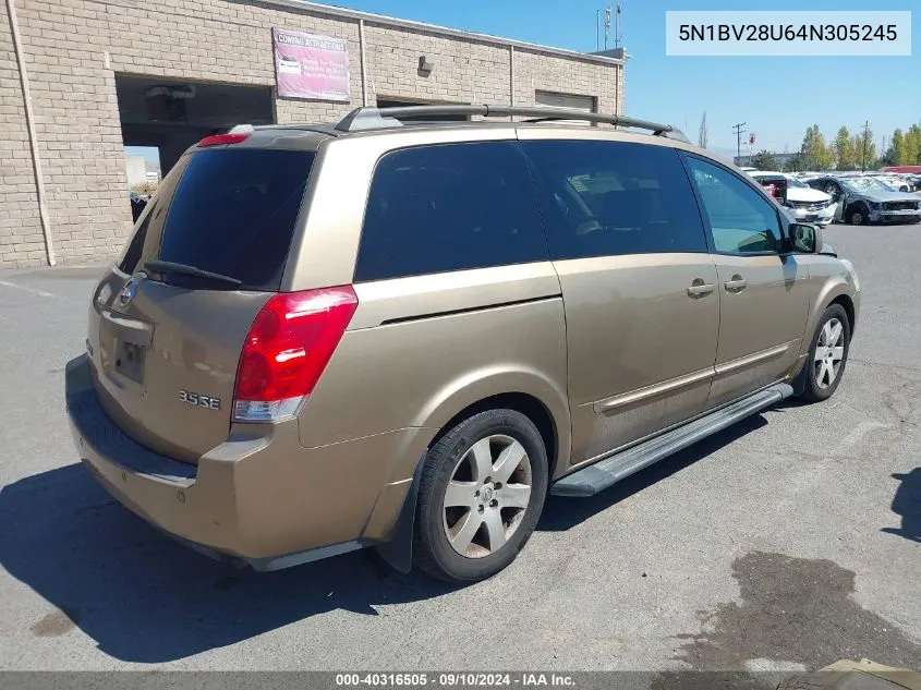 2004 Nissan Quest 3.5 Se VIN: 5N1BV28U64N305245 Lot: 40316505