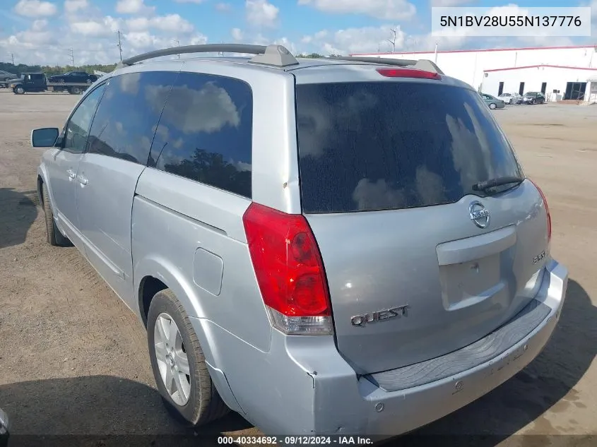 2005 Nissan Quest S/Se/Sl VIN: 5N1BV28U55N137776 Lot: 40334692