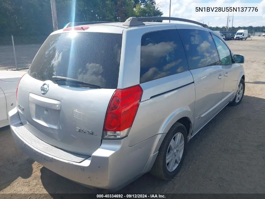 2005 Nissan Quest S/Se/Sl VIN: 5N1BV28U55N137776 Lot: 40334692