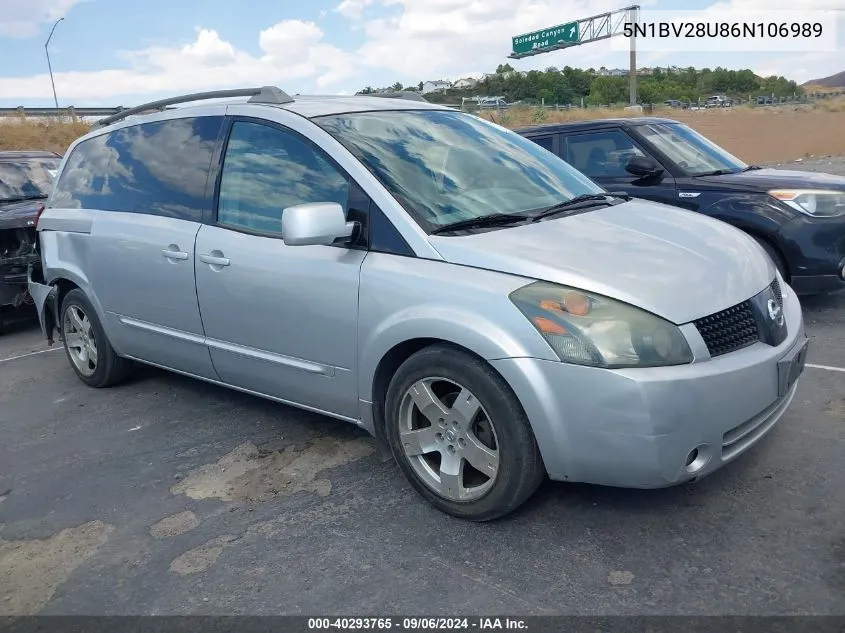 2006 Nissan Quest 3.5 Se VIN: 5N1BV28U86N106989 Lot: 40293765