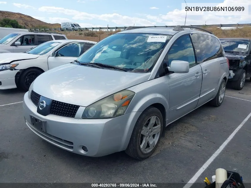 2006 Nissan Quest 3.5 Se VIN: 5N1BV28U86N106989 Lot: 40293765