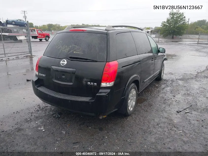 2006 Nissan Quest 3.5 S VIN: 5N1BV28U56N123667 Lot: 40340872