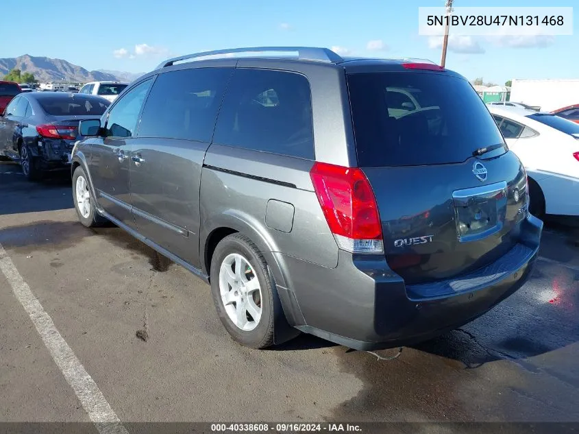 2007 Nissan Quest 3.5 Se VIN: 5N1BV28U47N131468 Lot: 40338608