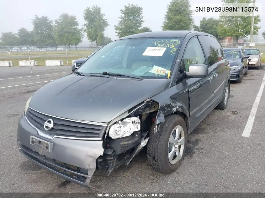 2008 Nissan Quest S/Se/Sl VIN: 5N1BV28U98N115574 Lot: 40328792