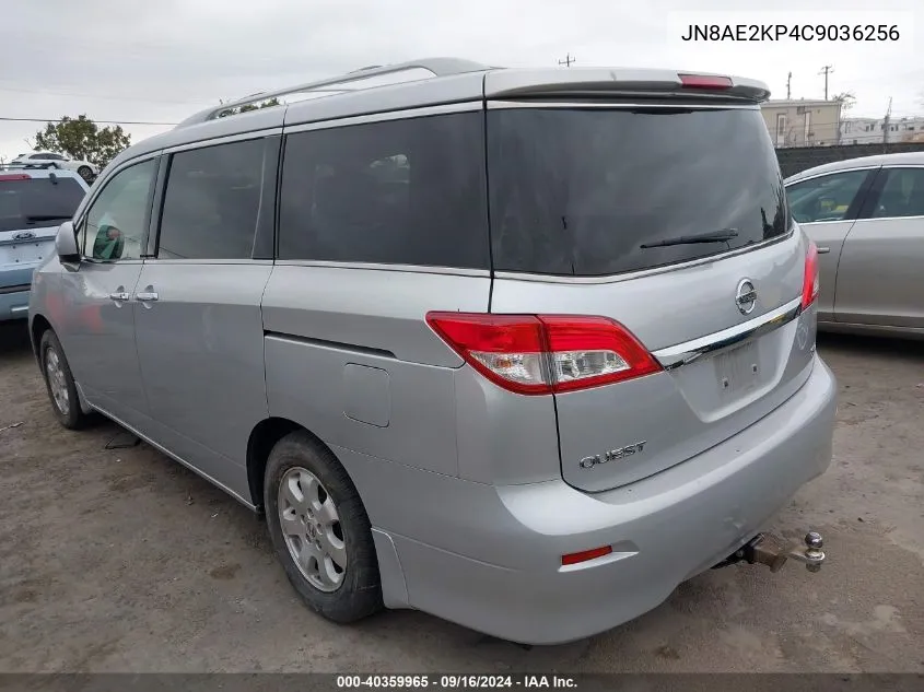 2012 Nissan Quest Sv VIN: JN8AE2KP4C9036256 Lot: 40359965