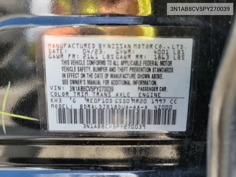 3N1AB8CV5PY270039 2023 Nissan Sentra Sv