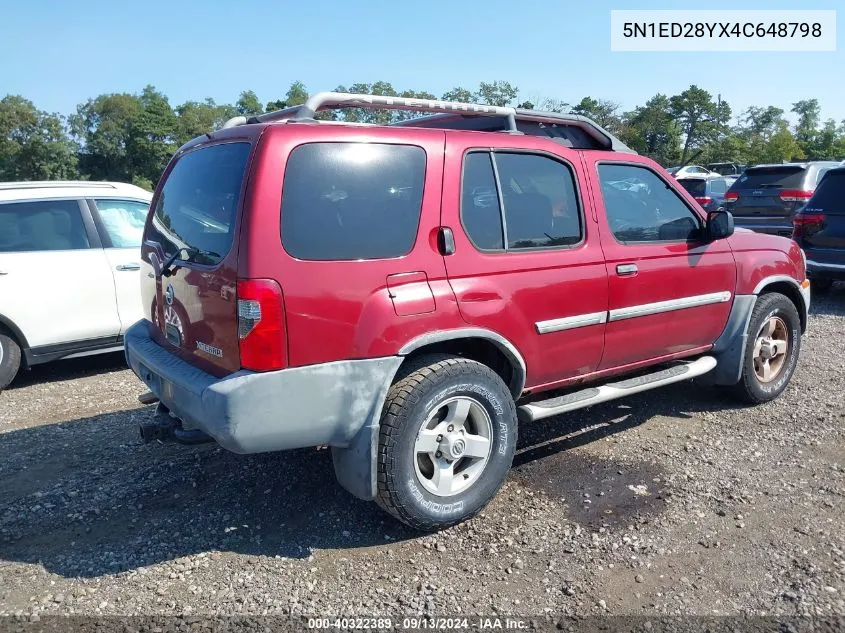 2004 Nissan Xterra Xe/Se VIN: 5N1ED28YX4C648798 Lot: 40322389