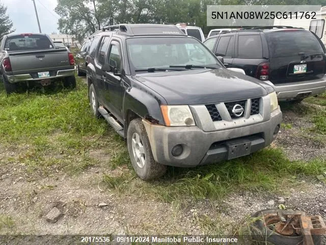 2005 Nissan Xterra S VIN: 5N1AN08W25C611762 Lot: 20175536