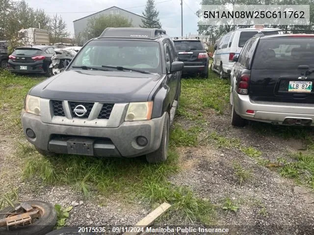 2005 Nissan Xterra S VIN: 5N1AN08W25C611762 Lot: 20175536