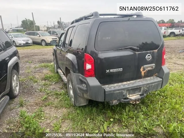 2005 Nissan Xterra S VIN: 5N1AN08W25C611762 Lot: 20175536