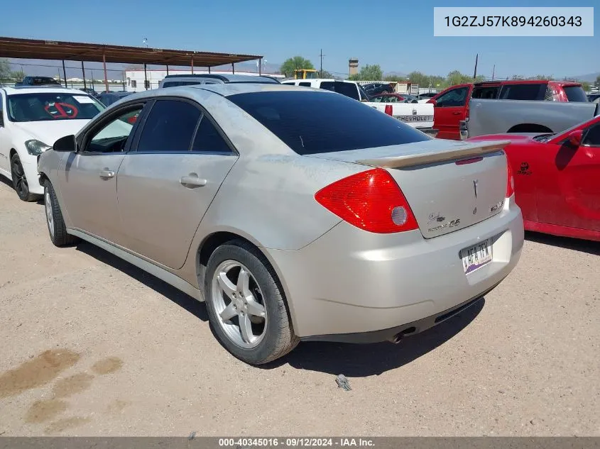 2009 Pontiac G6 New Se VIN: 1G2ZJ57K894260343 Lot: 40345016