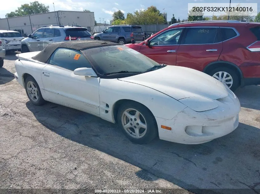 2001 Pontiac Firebird VIN: 2G2FS32KX12140016 Lot: 40200323