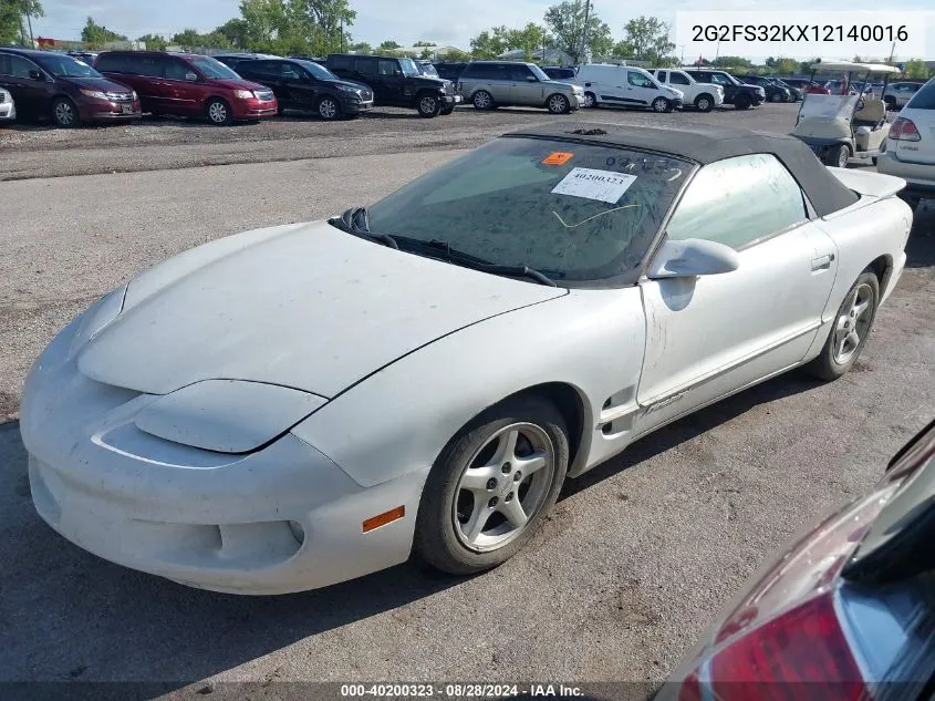 2001 Pontiac Firebird VIN: 2G2FS32KX12140016 Lot: 40200323