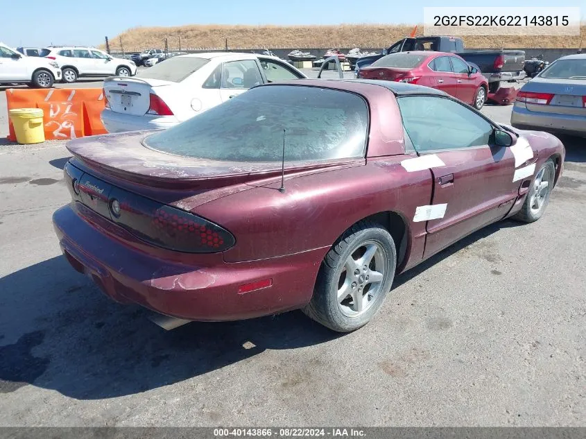 2002 Pontiac Firebird VIN: 2G2FS22K622143815 Lot: 40143866