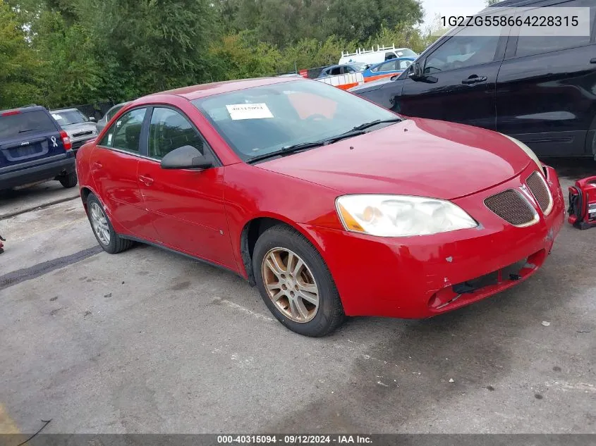 2006 Pontiac G6 VIN: 1G2ZG558664228315 Lot: 40315094