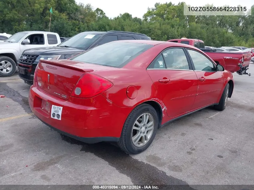 2006 Pontiac G6 VIN: 1G2ZG558664228315 Lot: 40315094