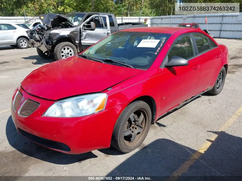 2007 Pontiac G6 VIN: 1G2ZG58B374263242 Lot: 40367852