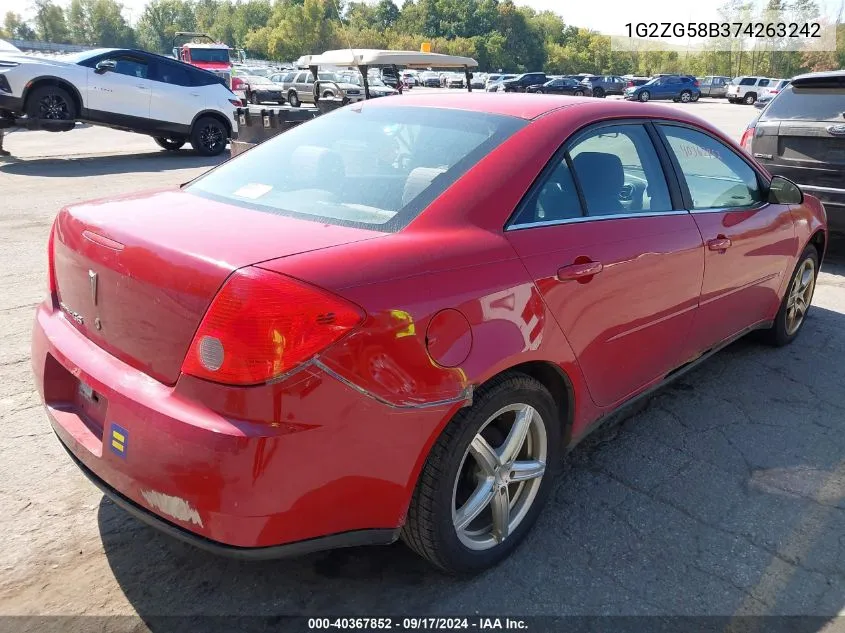 2007 Pontiac G6 VIN: 1G2ZG58B374263242 Lot: 40367852