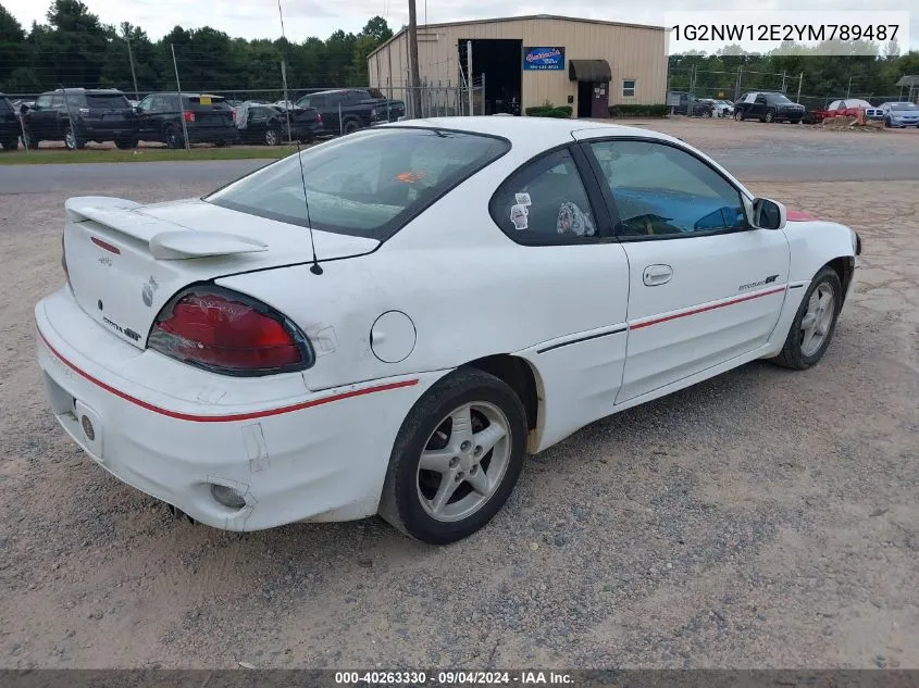 2000 Pontiac Grand Am Gt VIN: 1G2NW12E2YM789487 Lot: 40263330