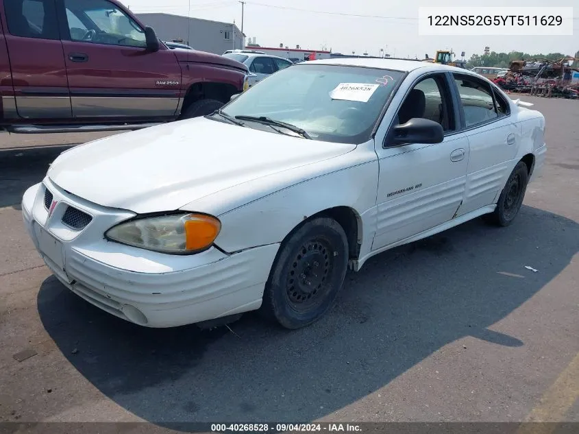 2000 Pontiac Grand Am VIN: 122NS52G5YT511629 Lot: 40268528