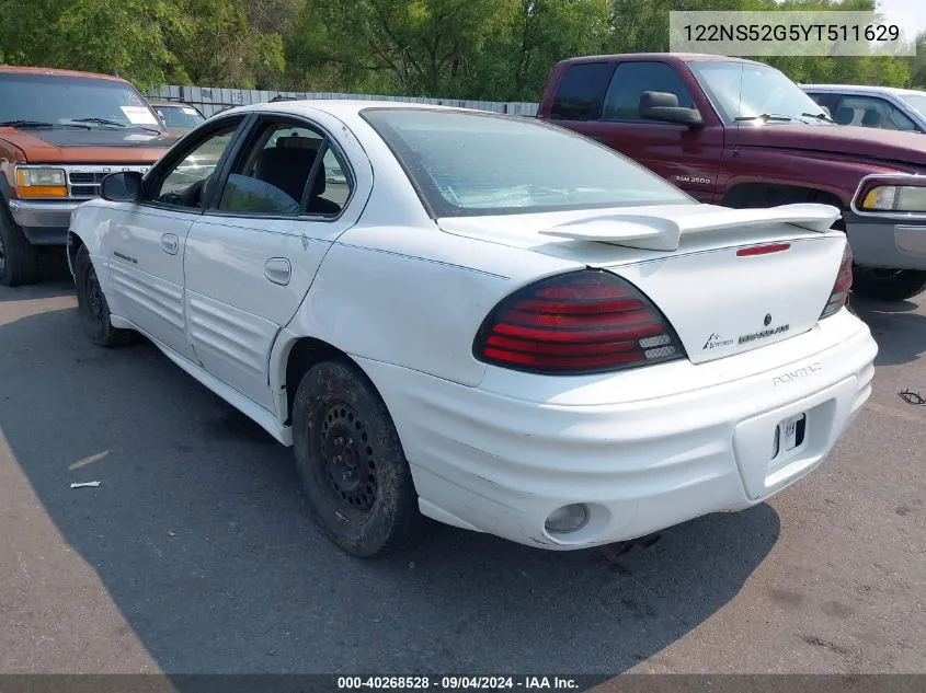 2000 Pontiac Grand Am VIN: 122NS52G5YT511629 Lot: 40268528