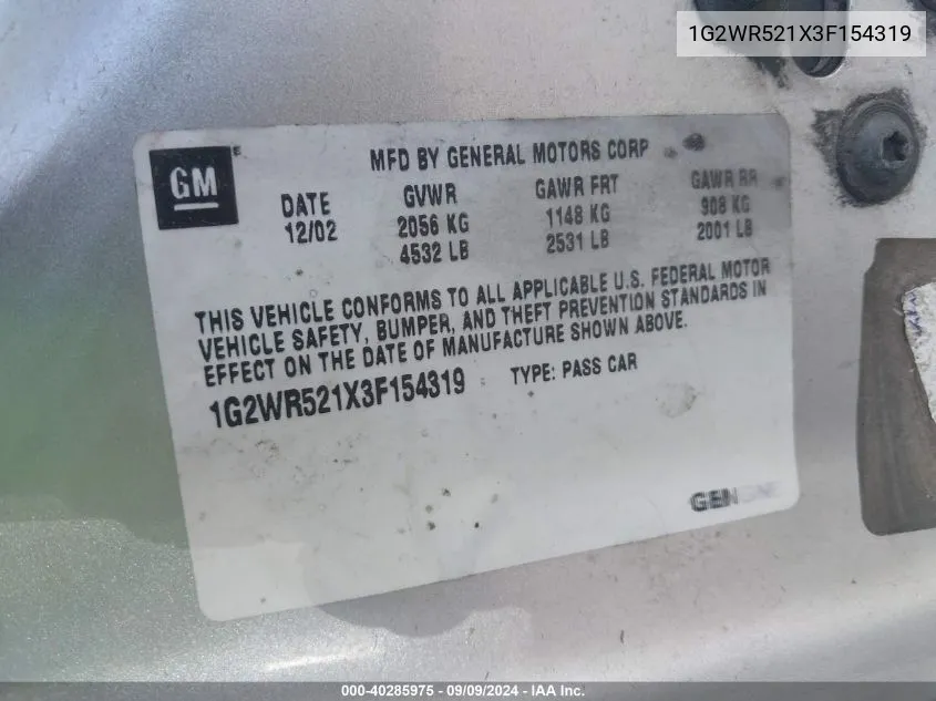 1G2WR521X3F154319 2003 Pontiac Grand Prix Gtp