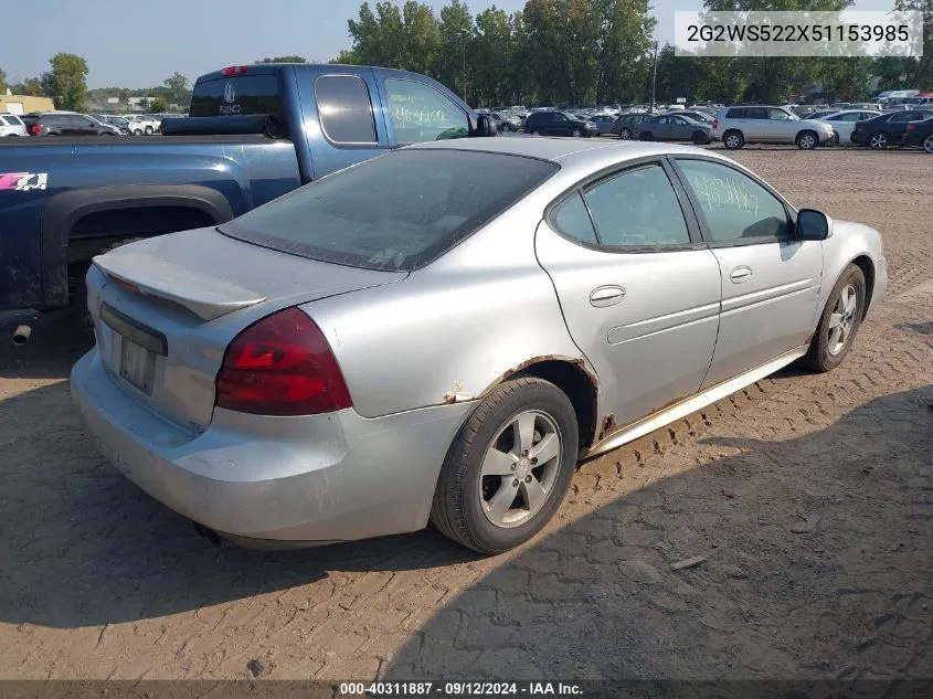 2005 Pontiac Grand Prix Gt VIN: 2G2WS522X51153985 Lot: 40311887