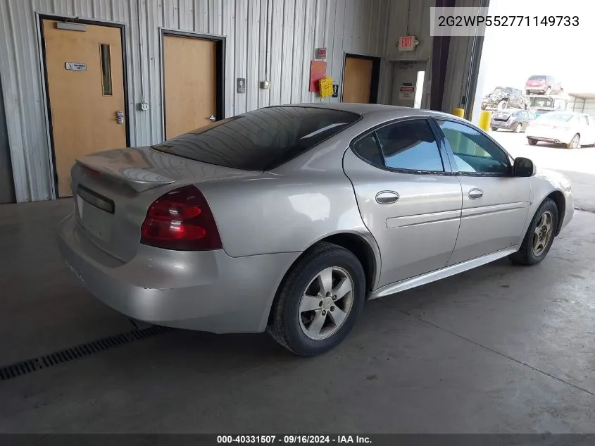 2007 Pontiac Grand Prix VIN: 2G2WP552771149733 Lot: 40331507